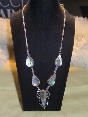 Vintage 925 Sterling Silver Abalone Teardrop Panel Necklace NOW ONLY $165